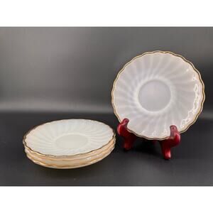 Fire King Milk Glass 6" Plate 22k Gold Rim Swirl Vintage Anchor Hocking Set of 4